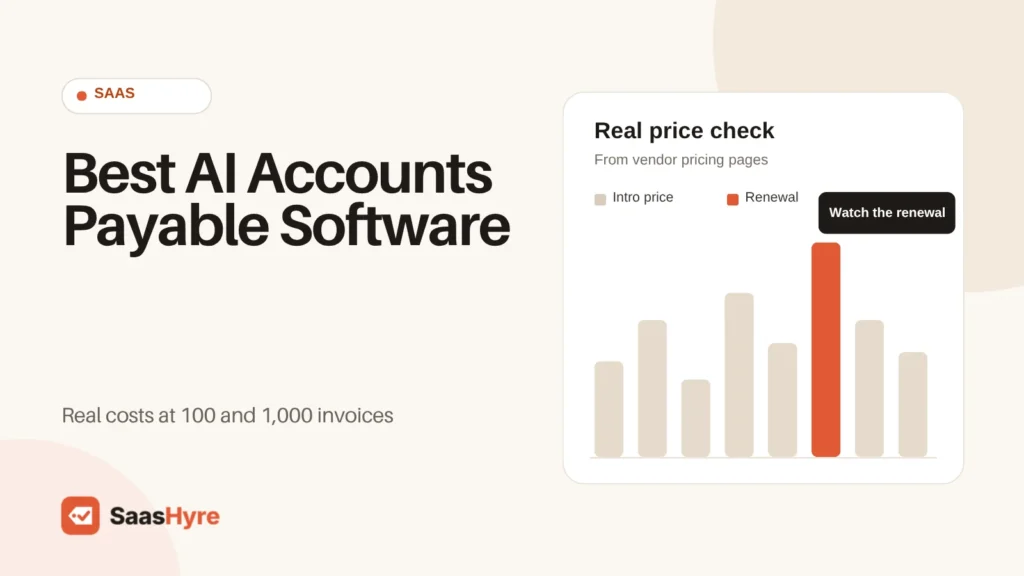 Best AI Accounts Payable Software compared on real costs at 100 and 1,000 invoices, from Ramp Bill Pay and Melio to Tipalti and Vic.ai.