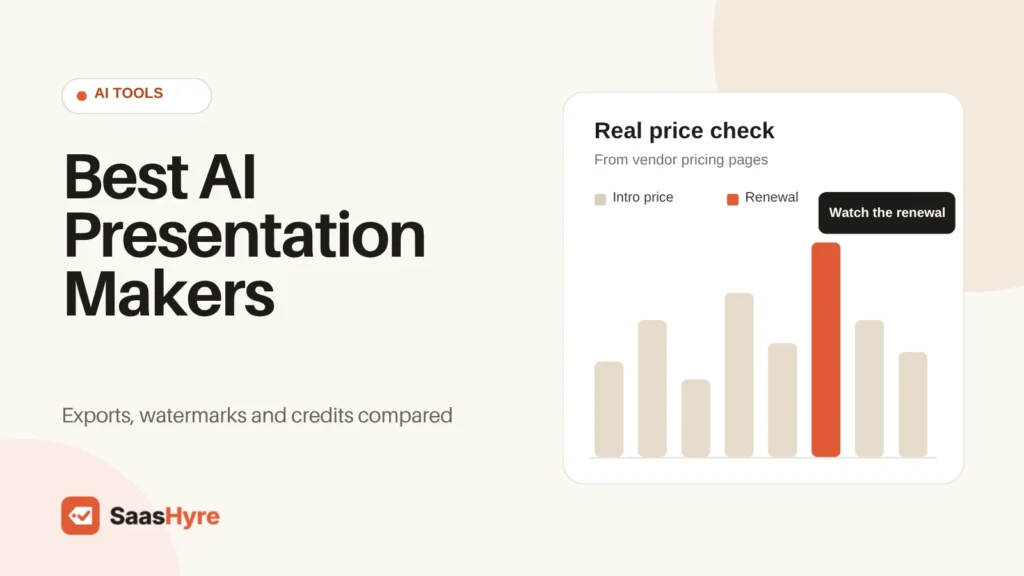 Best AI Presentation Makers compared on exports, watermarks and credits, featured image for this 2026 buying guide