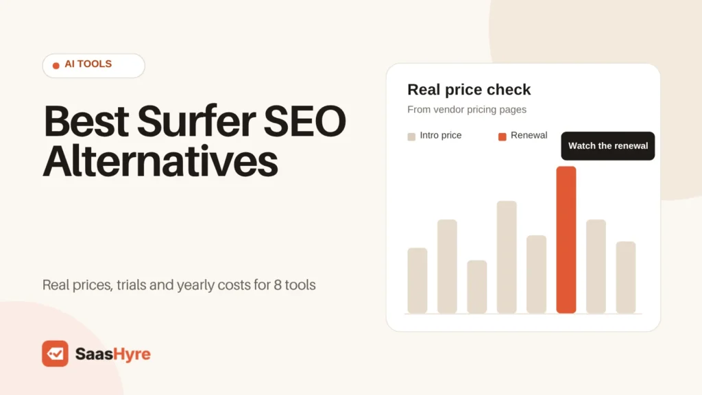 Best Surfer SEO Alternatives compared on real prices, trials and yearly costs for 8 tools, from Frase and NeuronWriter to Clearscope.