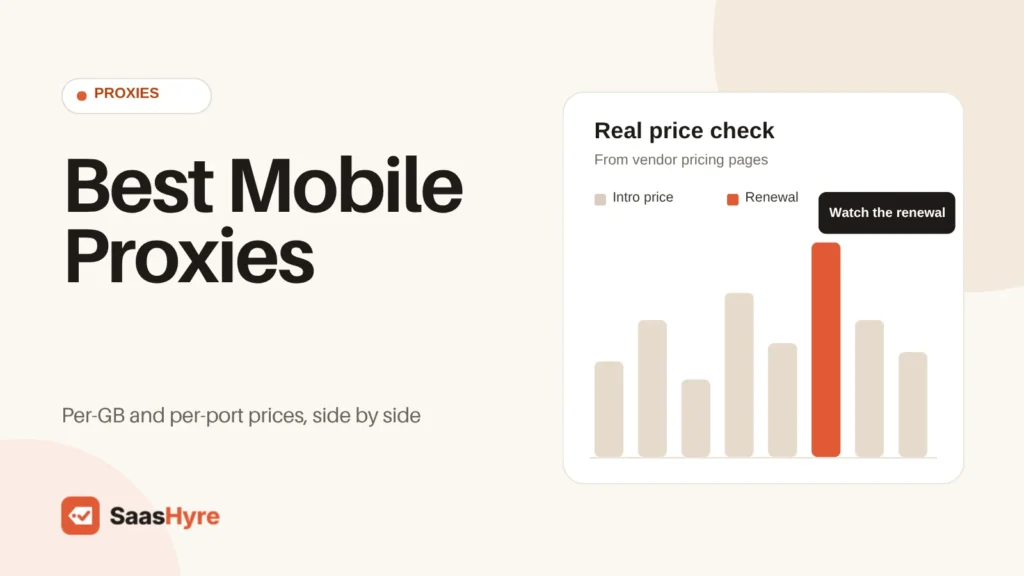 Best mobile proxies compared on per-GB and per-port prices, side by side, from Decodo and DataImpulse to IPRoyal and HydraProxy.