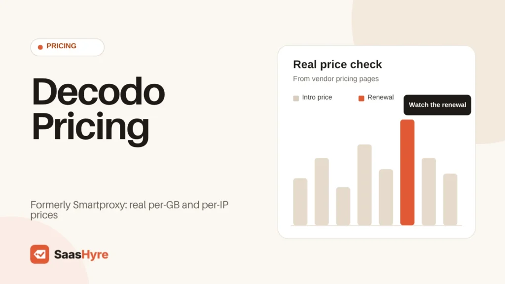 Decodo pricing guide, formerly Smartproxy, showing real per-GB and per-IP proxy prices